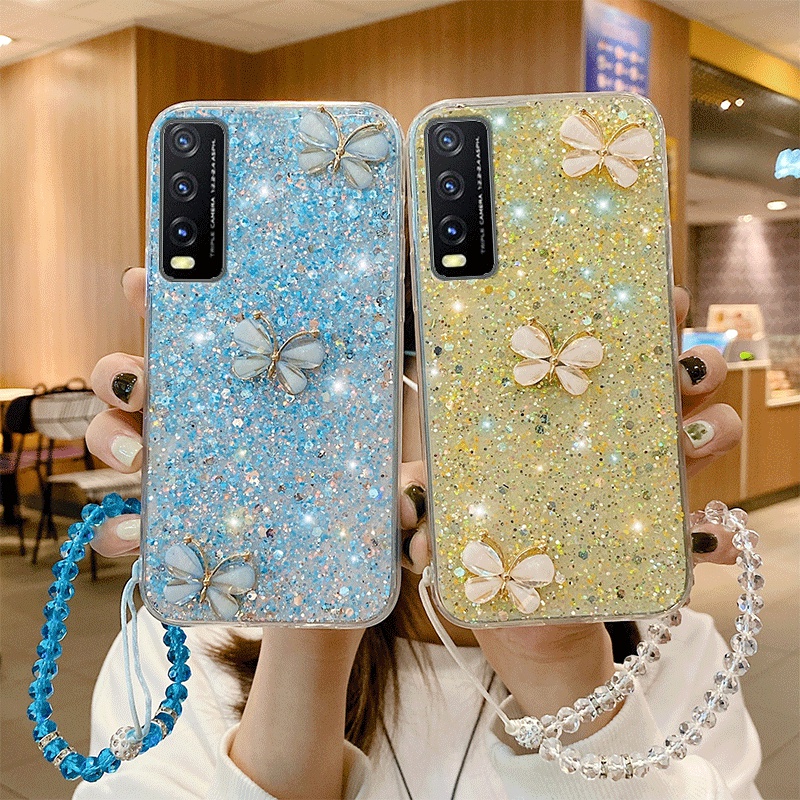 Ốp Điện Thoại Silicon Lấp Lánh Sang Trọng Có Dây Đeo Cho Vivo Y15S Y15A Y21S Y33S Y21 Y20S Y12S Y20 2021 Y12 Y15 Y17 Y53S Y95 Y91 Y1S