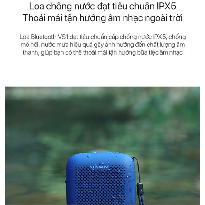 Loa TWS Bluetooth 5.0 VIVAN Chống Nước IPX5 Công suất 5W 1800mAh Playtime đến 10H -VS1-BH 1 năm 1 đổi 1 CHÍNH HÃNG
