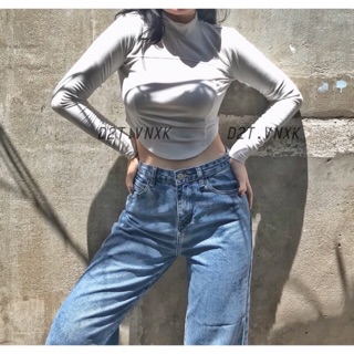 Áo croptop tay dài vạt bầu f21
