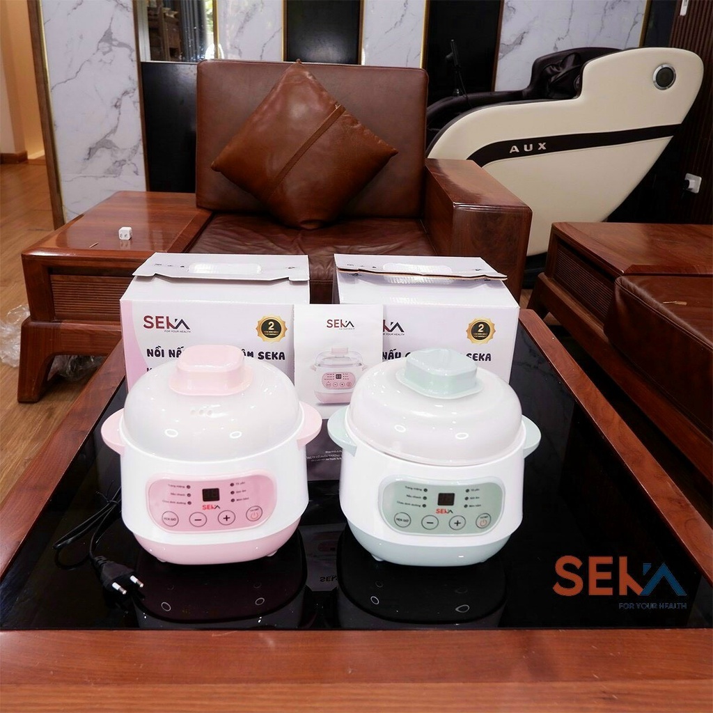 Nồi Hầm, Nấu Cháo Chậm Hẹn Giờ Thông Minh Seka, Cách Thủy 4 in 1 - Nồi Chưng Yến Cực Kì Tiện Lợi Lõi Sứ, Dung Tích 1L-2L