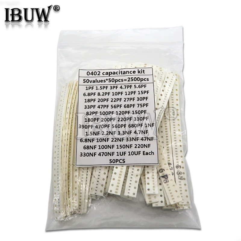 Bộ 2500 Tụ Điện Gốm 0402 SMD 1pF~10uF 50Vues*50 Cái