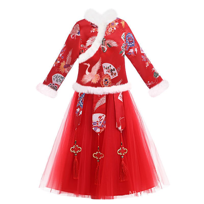 Long Sleeve Autumn And Winter Girl Matching Cherry Blossom Fairy, Cheongsam Hanfu Costume