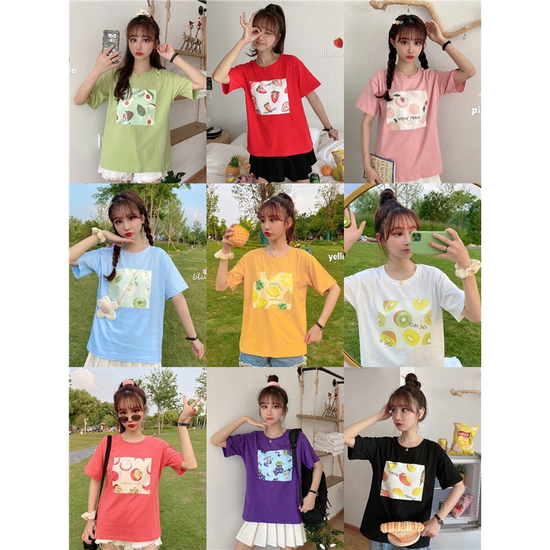 SUXI Áo Thun Ngắn Tay Cổ Tròn In Họa Tiết Trái Cây Xinh Xắn Dành Cho Nữ