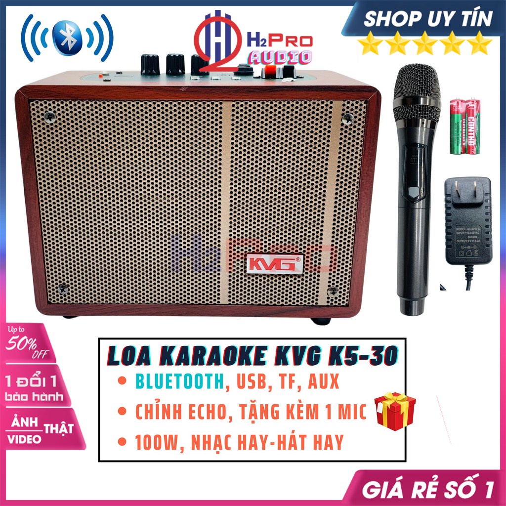 Loa Karaoke Bluetooth, Loa Không Dây Karaoke Kvg K5-30 100W Cao Cấp Aux, Usb, TF, Tặng Kèm 1 Micro Không Dây-H2Pro Audio