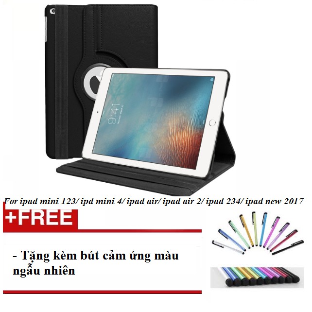 Bao da xoay 360 cho ipad mini 123/ipad mini 4/ipad air2/ipad 234/ipad air/ipad new2017 --Tặng kèm bút cảm ứng