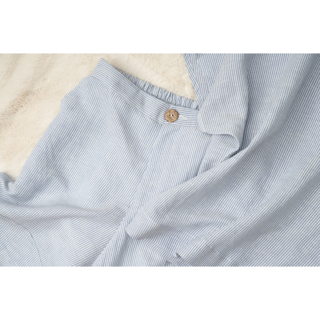 Set bộ Linen KANAMY phối nút sọc màu xanh