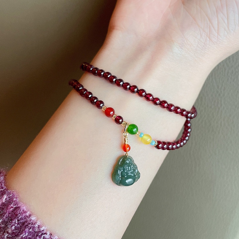 [Hàng Mới Về] Vòng Đeo Tay / Ví Có Khóa Treo Hai Vòng Tròn Đôi Phật Di Lặc Retro Mùa Hè Cho Nam Và Nữ