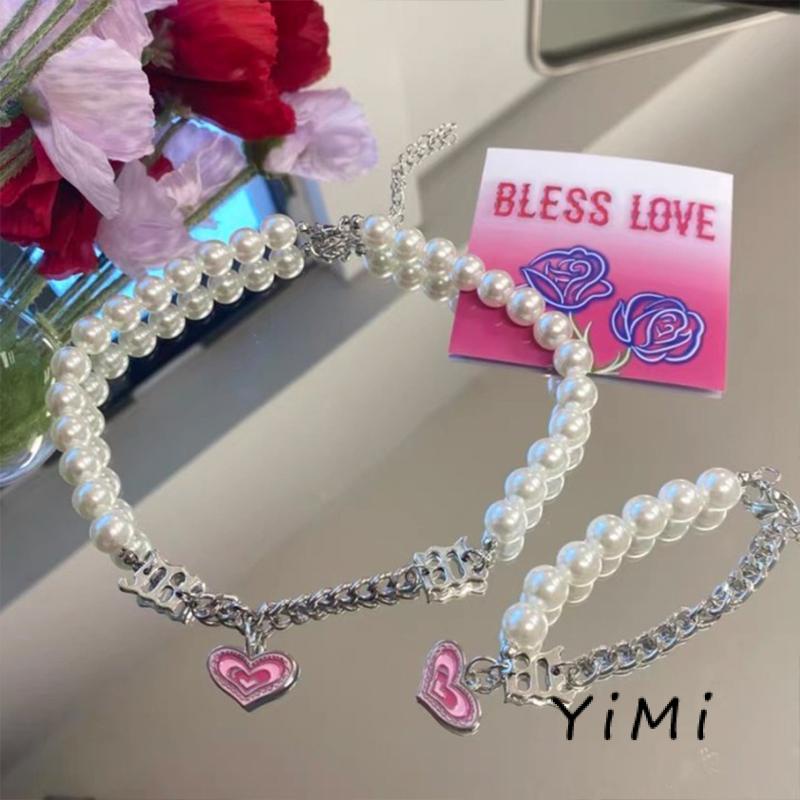 Vòng cổ/Lắc tay  chuỗi ngọc trai giả hình trái tim sang trọng cho nữ