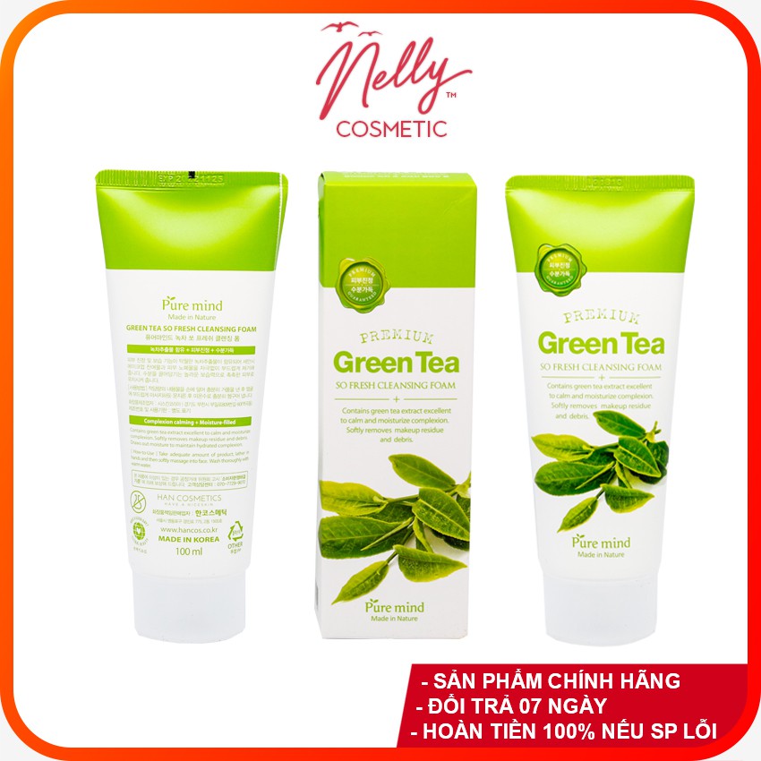 (❤️GIÁ TỐT NHẤT❤️) Sữa rửa mặt trà xanh Green Tea Pure Mind So Fresh Cleaning Foam 100ml hãng