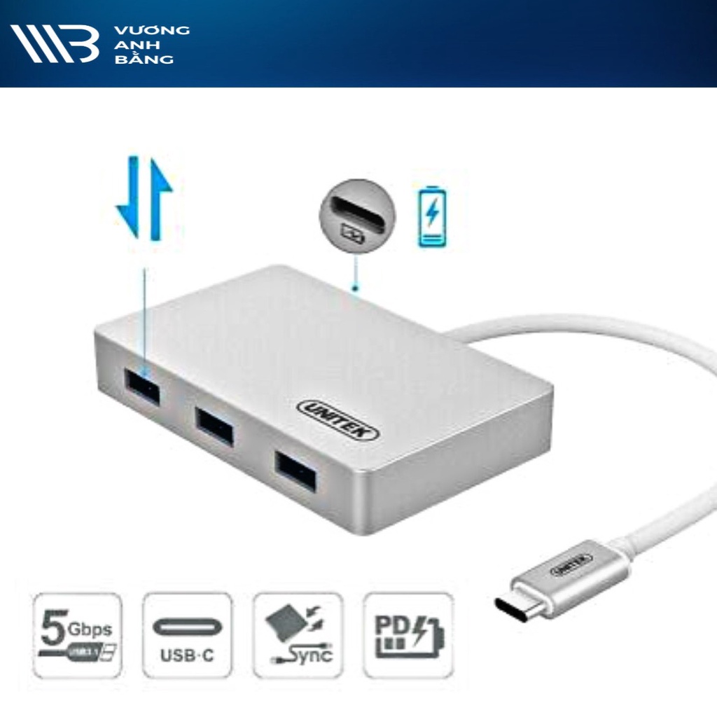 Hub USB 3.0 3 port UNITEK Y-3190 (Cổng Type-C)- Hàng Chính Hãng