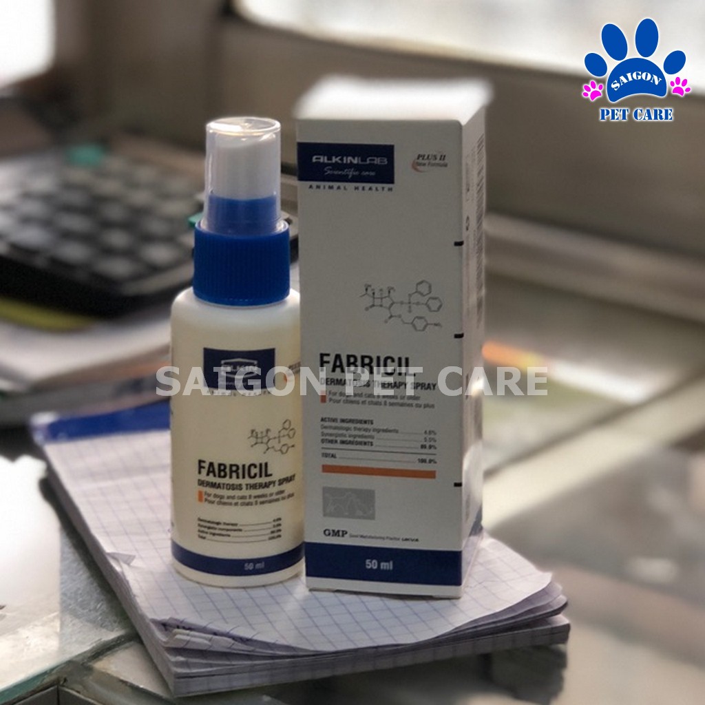 Thuốc xịt trị ghẻ, viêm da mưng mủ Alkin Fabricil cho chó mèo