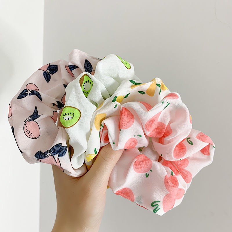 Dây cột tóc scrunchies, buộc tóc scrunchies họa tiết dễ thương in nhiều màu phong cách vintage