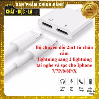 Bộ chuyển đổi 2in1 từ chân cắm lightning thành 2 cổng Lightning vừa sạc vừa đeo tai nghe cho iPhone 7/8/X (IOS 10.3-11)
