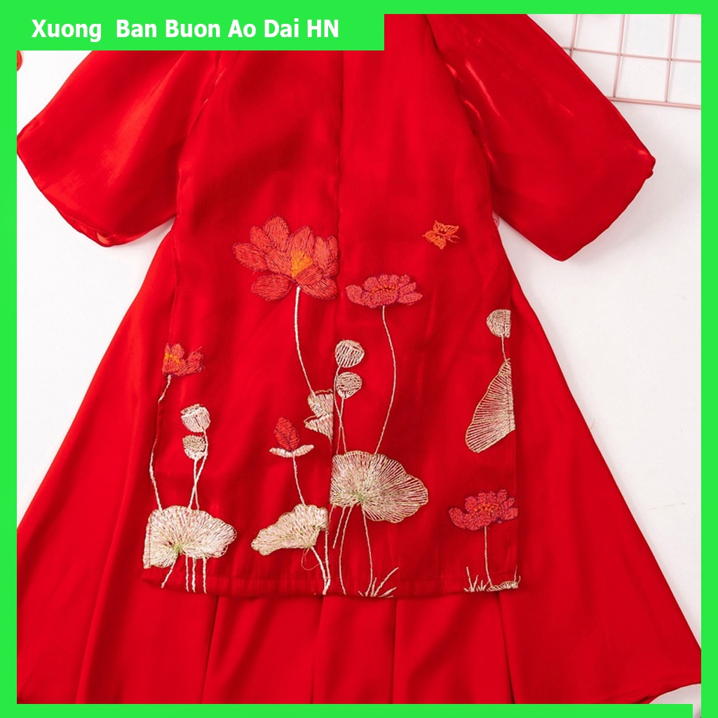 Áo Dài Bé Gái Thêu Sen,ao dai tet hang thiet ke