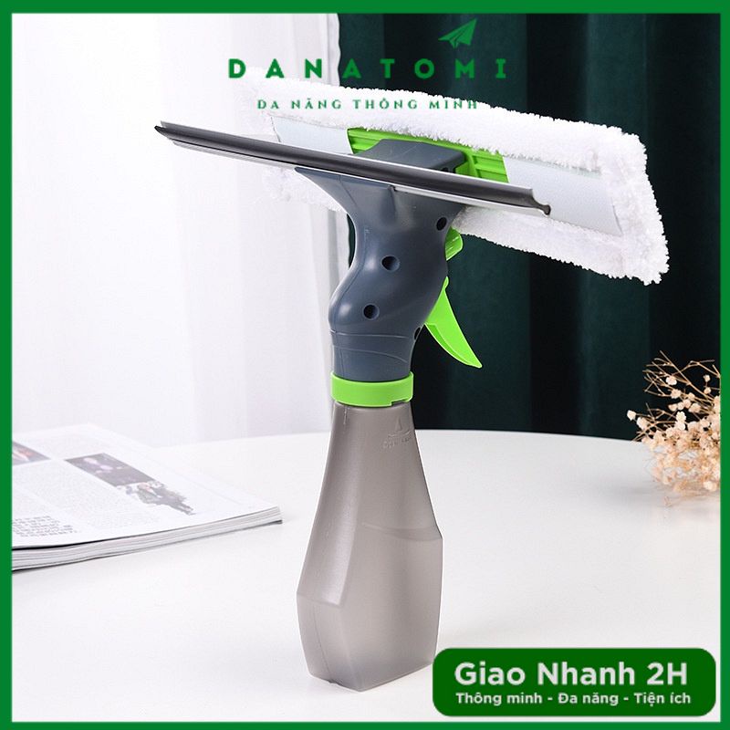 Cây Lau Chùi Kính, Dụng Cụ Chùi Kính 2 Đầu Có Phun Nước 3 Trong 1 Tiện Lợi