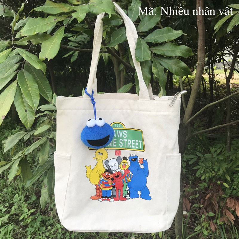 TÚI VẢI TOTE KAWS X SESAME STREET DỄ THƯƠNG, NGỘ NGHĨNH