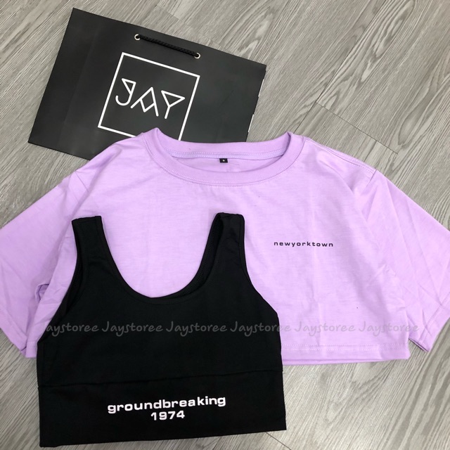 Áo croptop nữ kèm bra ❤️FREESHIP❤️ Áo Thun Nữ Croptop TRẮNG NY❤️