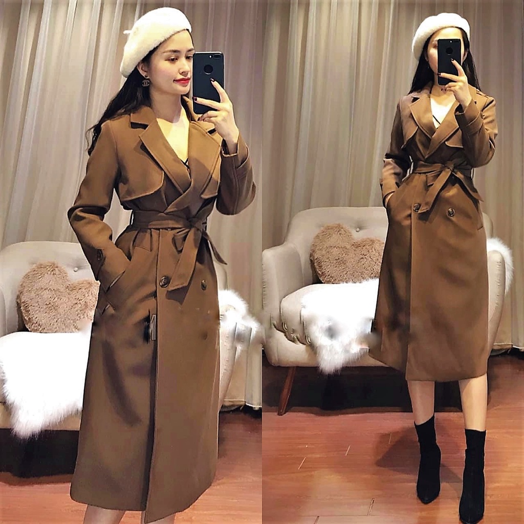 Áo măng tô nữ dáng dài chất kaki dáng 4 cúc - áo trenchcoat dáng dài 057