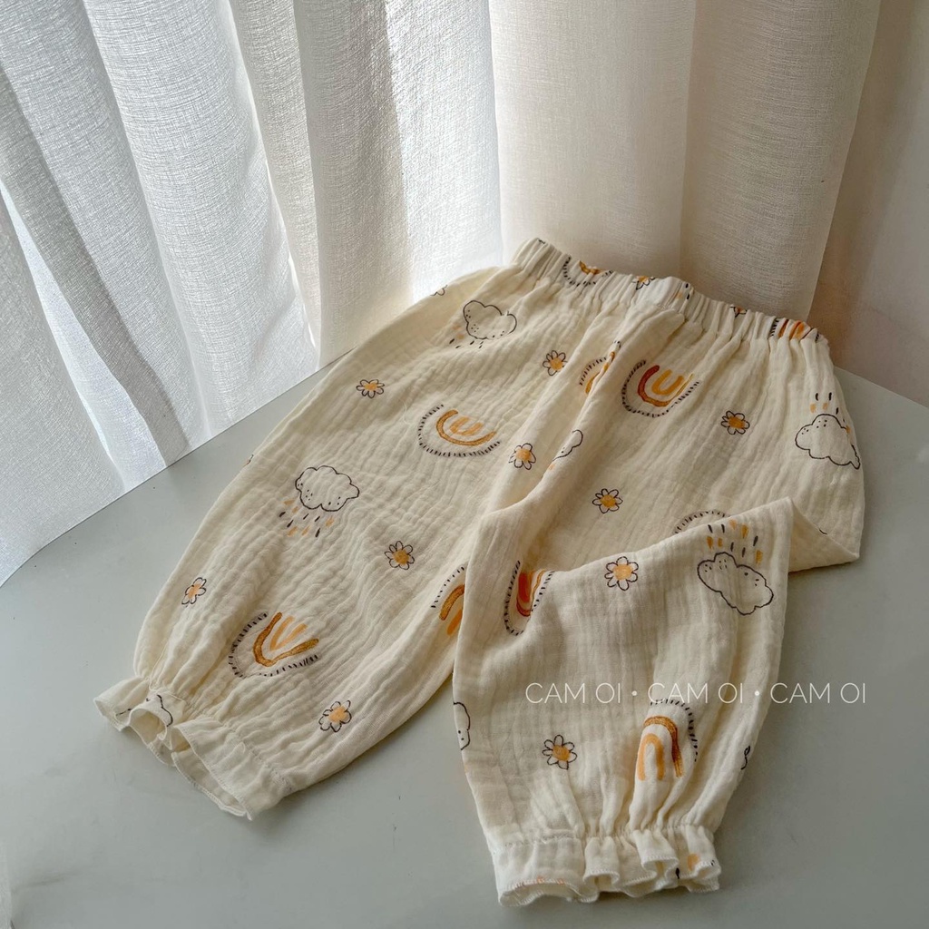 Bộ thỏ cầu vồng màu kem tay dài cho bé gái