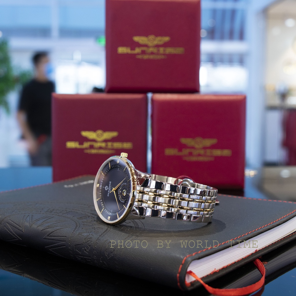Đồng hồ pin, đồng hồ nam dây thép Sunrise 1223SA full box, kính sapphire chống xước, chống nước