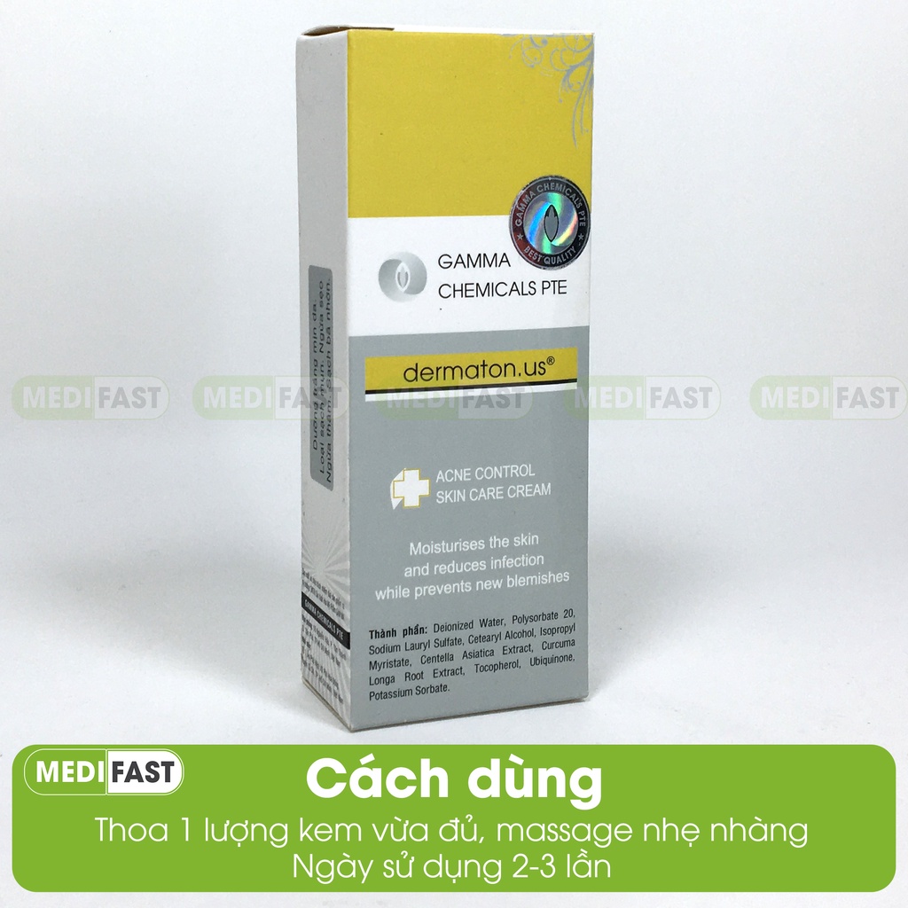Kem ngừa mụn thâm Dermaton US - Gel mờ sẹo, giảm thâm mụn từ tinh chất nghệ, Vitamin E tuýp 20g