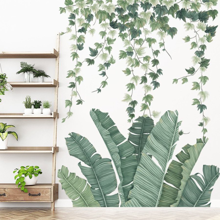 Decal dán tường trang trí - Decal 3d lá xanh - Giấy dán tường trang trí phòng khách, phòng ngủ - Tặng kèm keo sữa | BigBuy360 - bigbuy360.vn