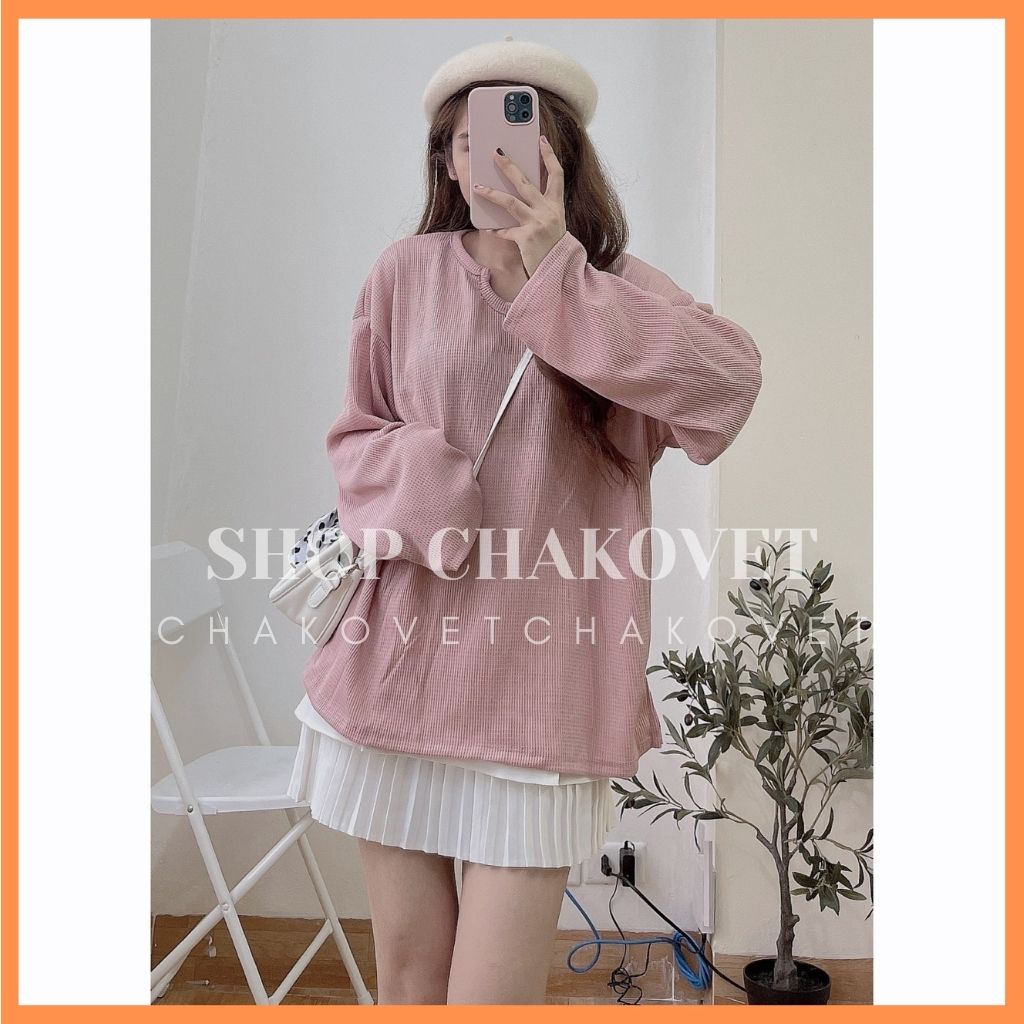 Áo len gạo dài tay cổ U xốp thụng AL8100, kiểu len tăm dài tay lanly chất mềm đẹp dáng ulzzang mặc đẹp style hàn quốc
