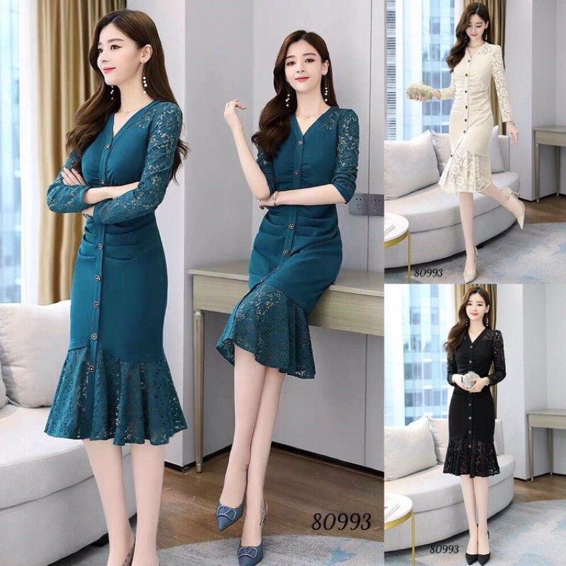 Đầm body đuôi cá phối ren