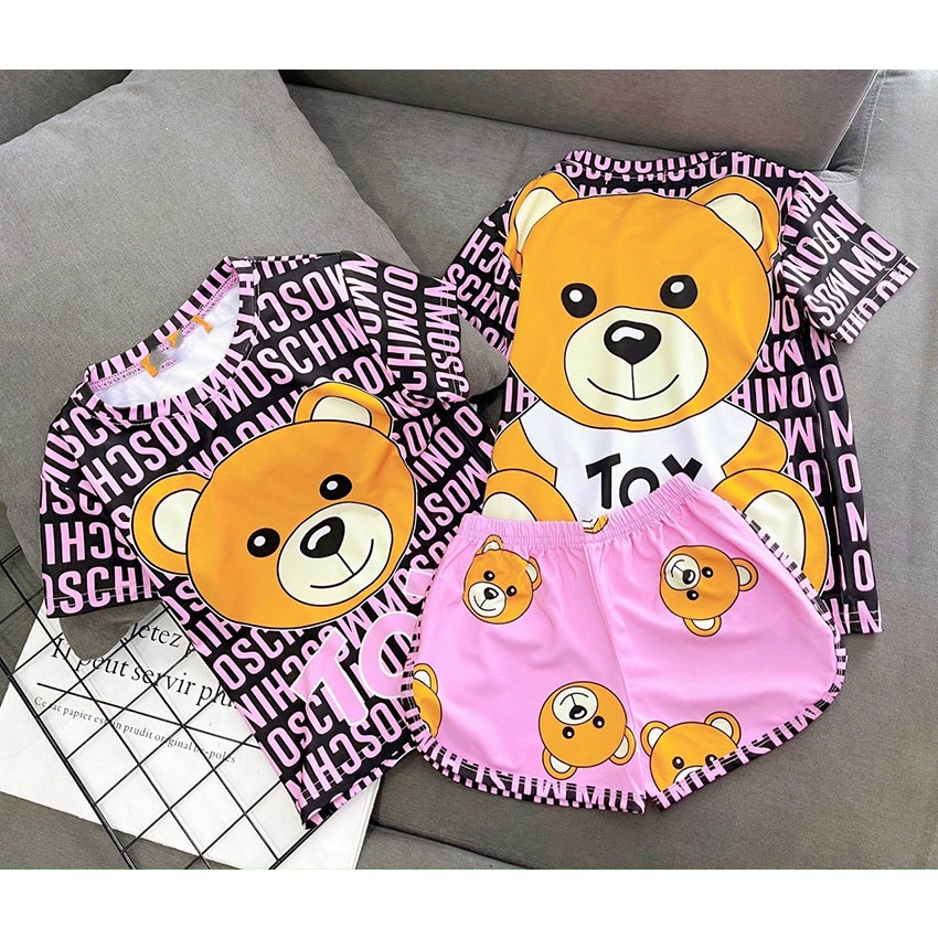 Bộ Quần Áo Trẻ Em Cộc Tay 3D In Hình ChiBi Vải Dễ Thương Vải Cotton Cho Bé Gái Từ 8-20kg Mã CT39