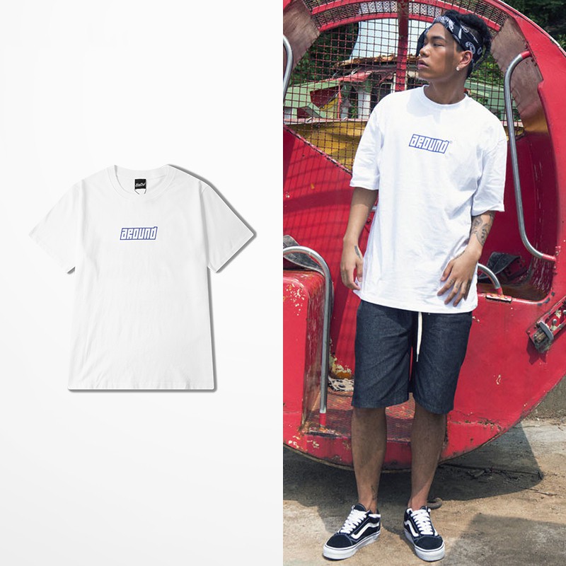 Áo thun form rộng IFASHION chất cotton dáng unisex tay lỡ in chữ around N121
