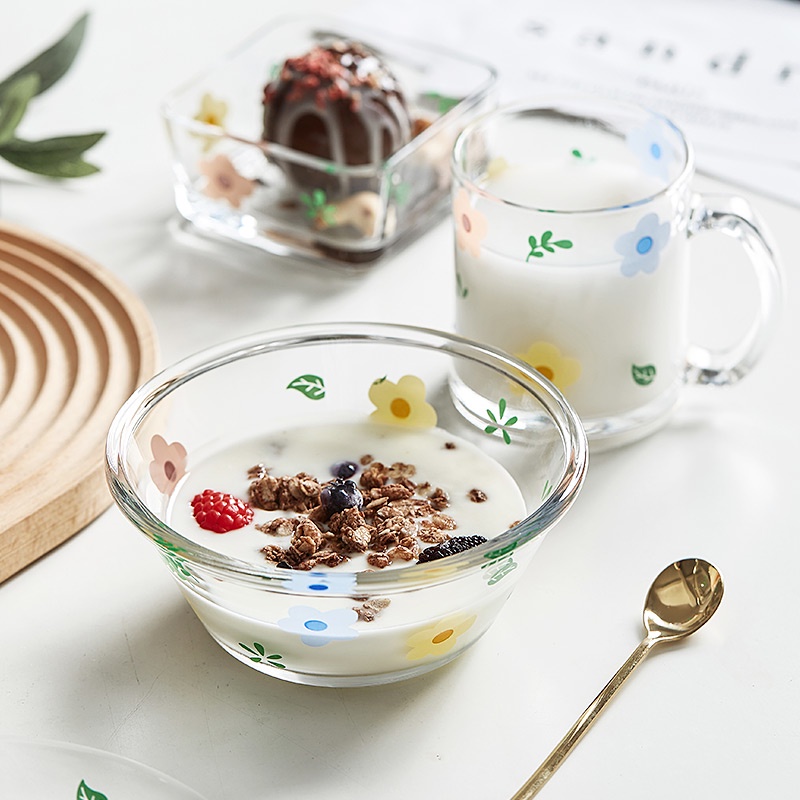 Dụng cụ bàn ăn bằng thủy tinh họa tiết hoa cỏ làm bằng tay trang trí nhà cửa
