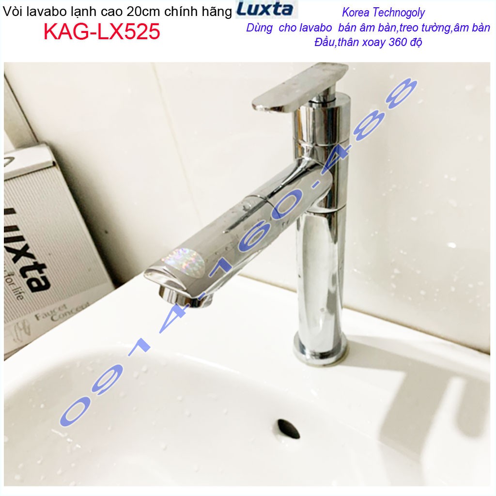 Vòi lavabo lạnh Luxta ống trúc KAG-LX525 -20cm, vòi chậu rửa mặt  cao cấp cần xoay 360 độ nước mạnh thiết kế sang trọng