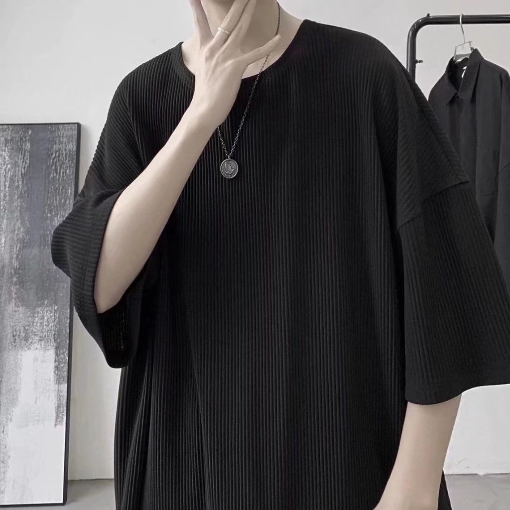 Áo Thun Tay Ngắn Dáng Rộng Màu Trơn Kẻ Sọc Thời Trang Hàn Quốc Cho Namáo simple unisex thun cổ tròn