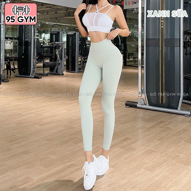 Quần tập gym yoga nữ 95gym QD45 dáng legging dài cạp cao nâng mông chất thun mềm mịn thoáng mát