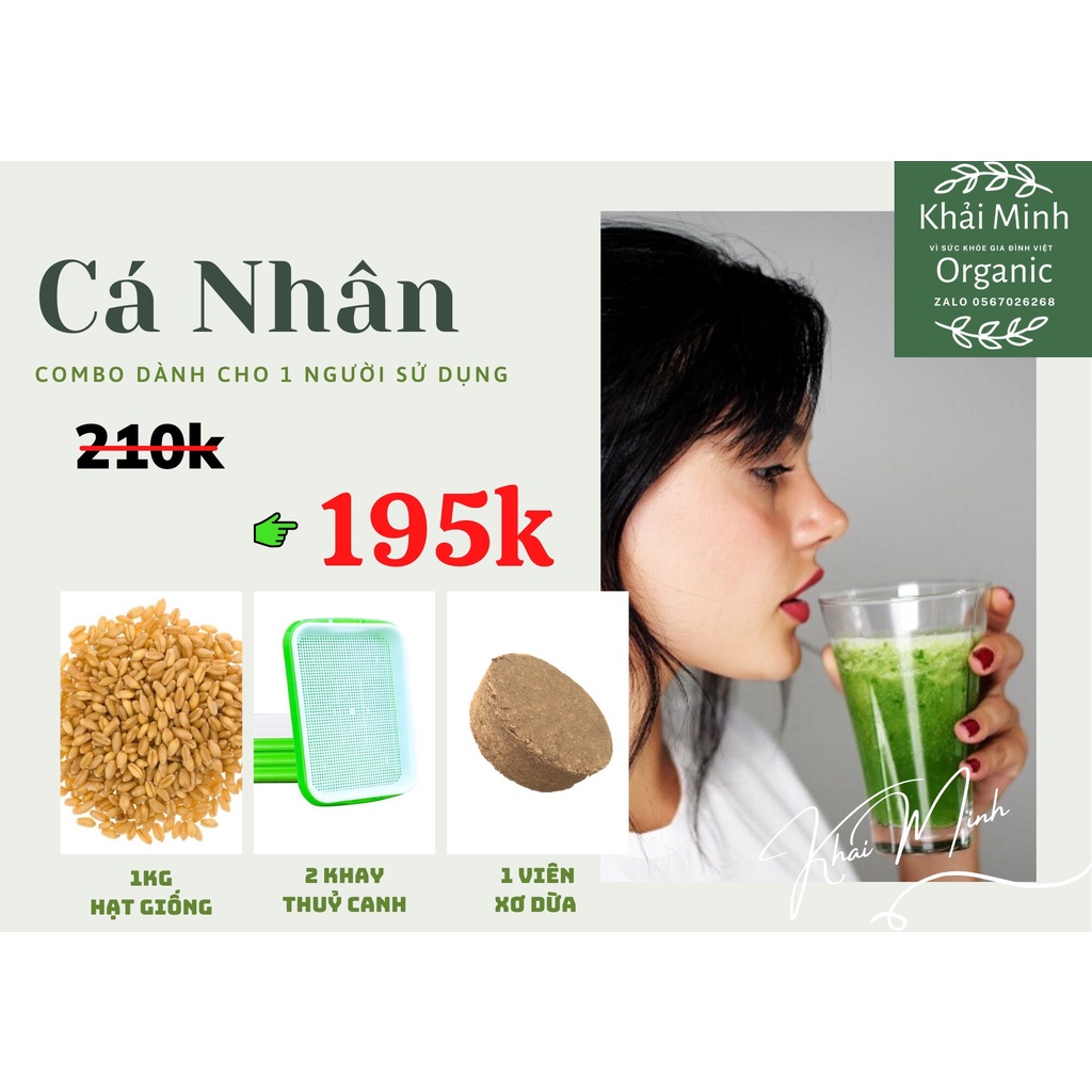 [Combo TIẾT KIỆM] 1 KG CỎ LÚA MÌ HỮU CƠ KHẢI MINH VÀ 1 KHAY TRỒNG, 1 XƠ DỪA