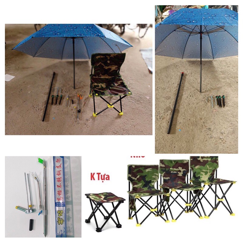 ComBo Bộ Ghế Câu Cá Gấp Gọn +Ô+ Chống Cần Câu Cá Tiện Lợi Du Lịch Dã Ngoại