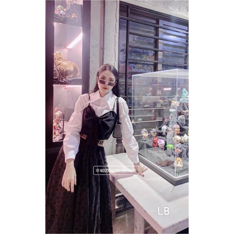 ÁO SƠ MI TAY BỒNG KÈM ÁO YẾM NƠ | BigBuy360 - bigbuy360.vn