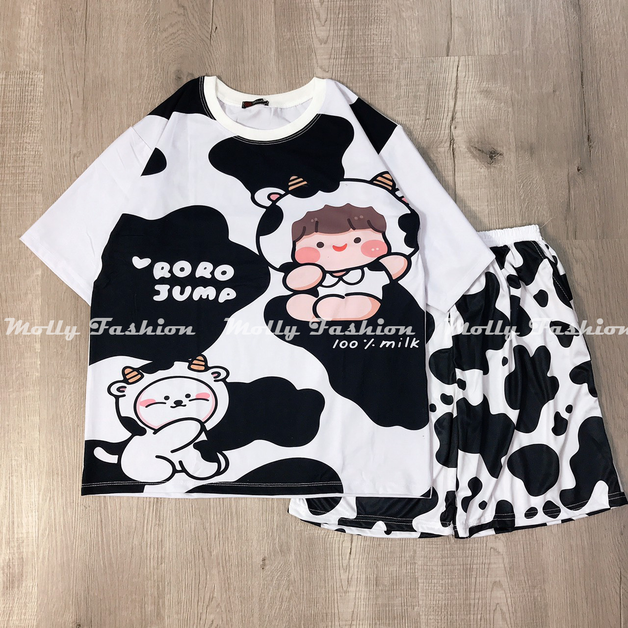 Set bộ bò sữa ❤️ Đồ bộ hoạt hình form rộng Unisex RORO JUMP Freesize dành cho nam nữ Molly Fashion