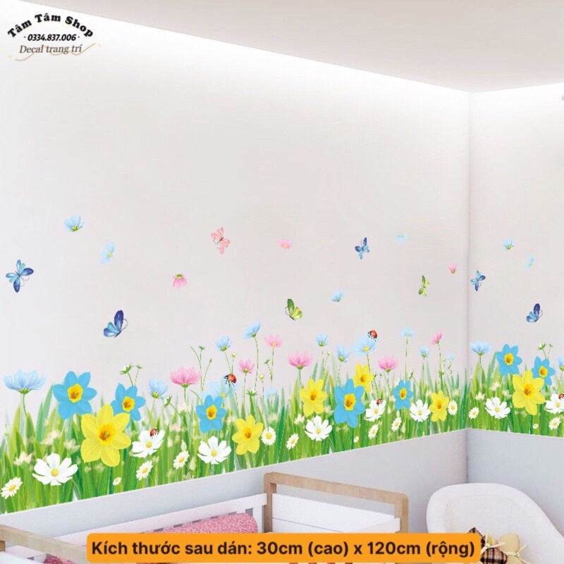 Decal dán chân tường cỏ hoa vàng.