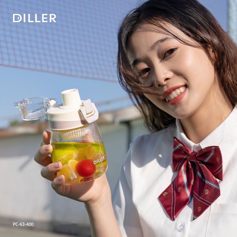 Bình nước DILLER D63 400 ml/ 550ml bằng PC không chứa BPA có lõi lọc trà tiện dụng mang đi hoặc chơi thể thao