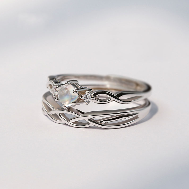 Nhẫn cặp đính đá quý nhân tạo sang trọng có thể điều chỉnh