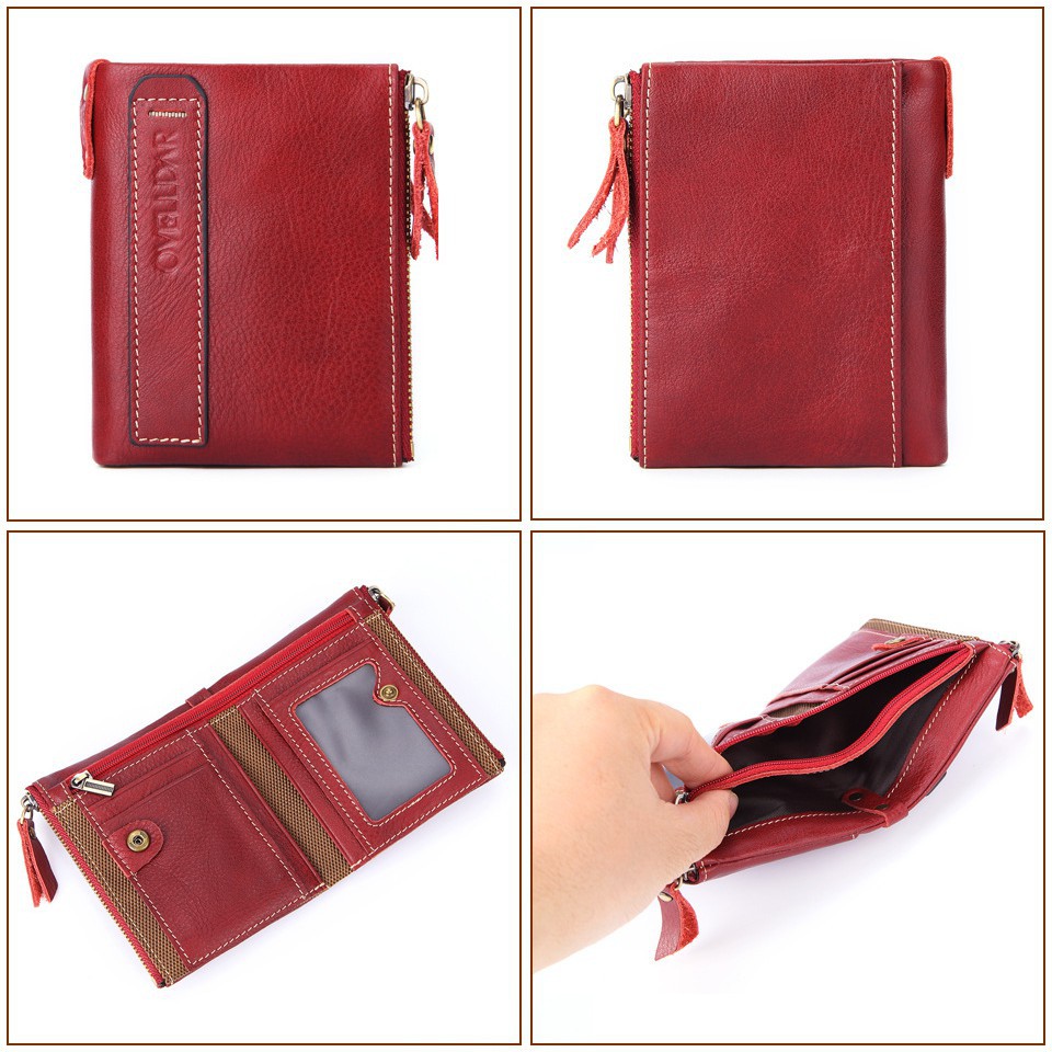 Ví da bò thật có khóa kéo đôi tiện lợi