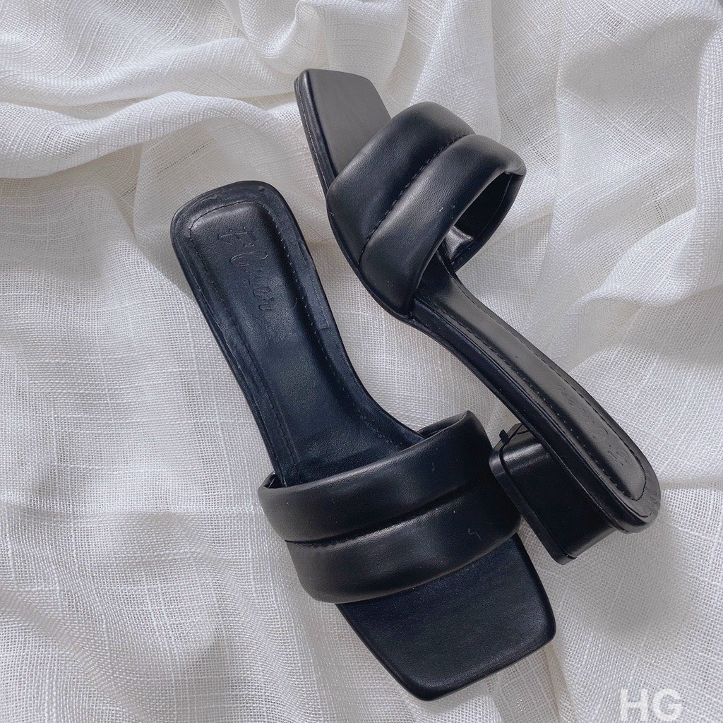 Guốc nữ quai ngang trơn phồng gót cao 3 cm siêu xinh