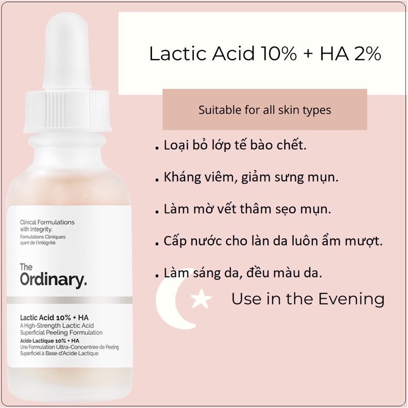 [BILL US – 30ML ] SERUM TẨY DA CHẾT HÓA HỌC T.O LACTIC ACID 5% +HA