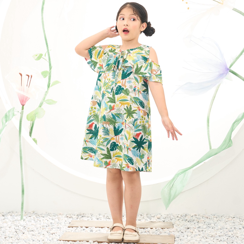 Váy đầm họa tiết cho bé gái mùa hè Econice EcoV31, trẻ em size 3-12 tuổi