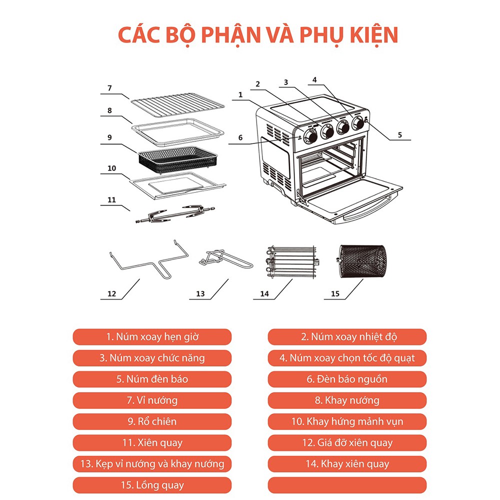 Lò nướng kiêm nồi chiên không dầu Unie Q37, dung tích 25L và bảng điều khiển cơ