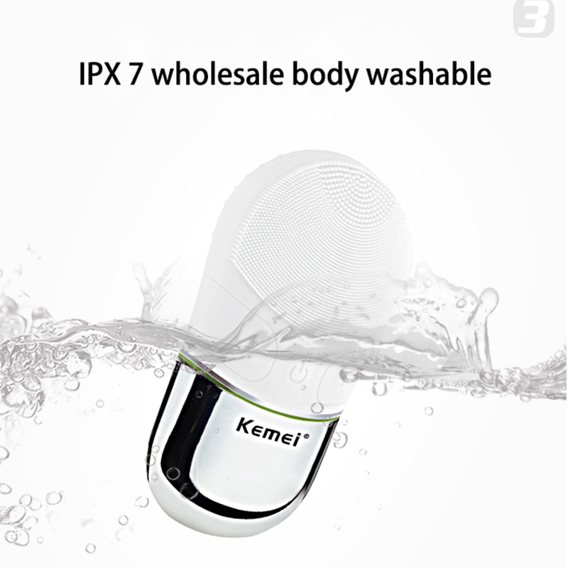 Kemei Electric Silicone Facial Cleansing Brush Sonic Vibration Massage Wireless Charging Ultrasonic Face Cleaner Beauty Tool