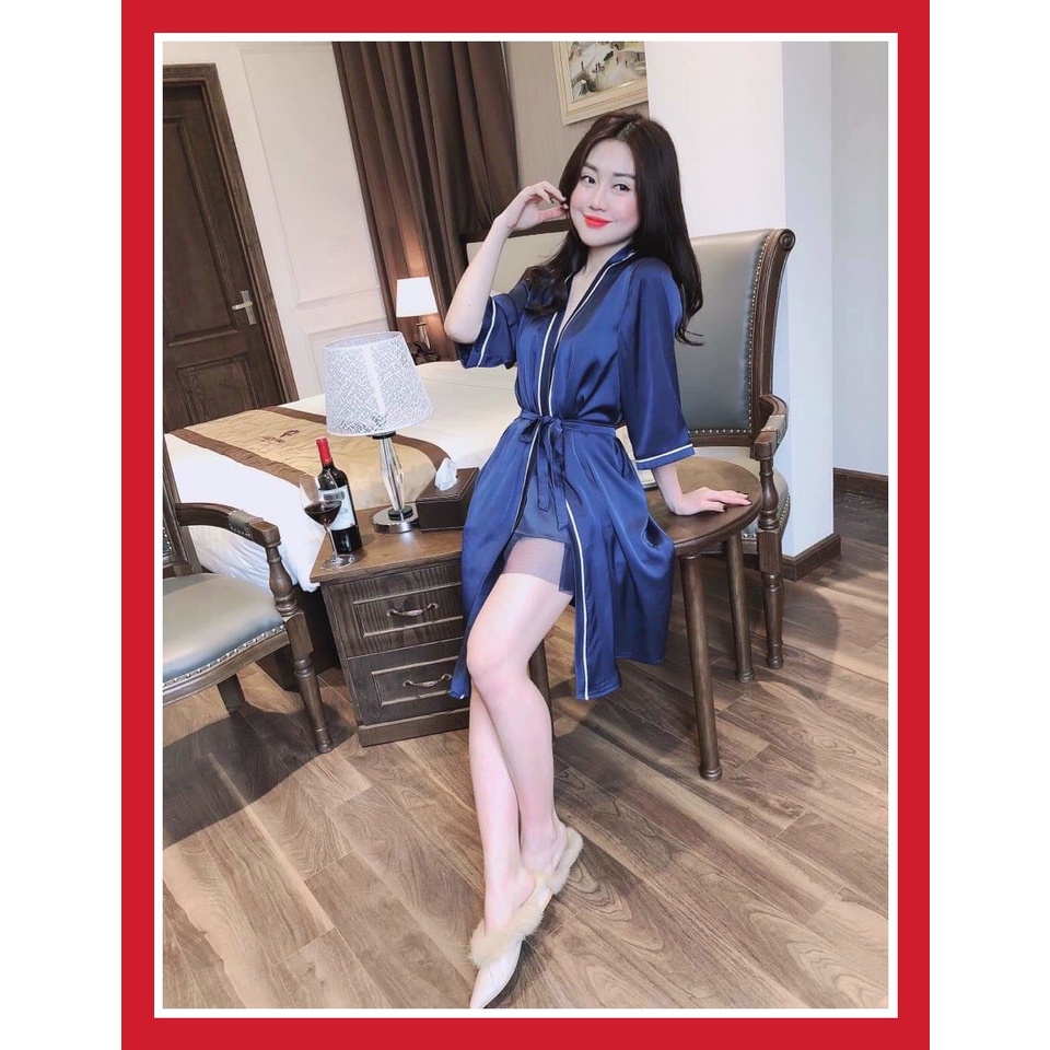 Set áo choàng + váy ngủ lụa sang trọng tặng kèm quần lót ren