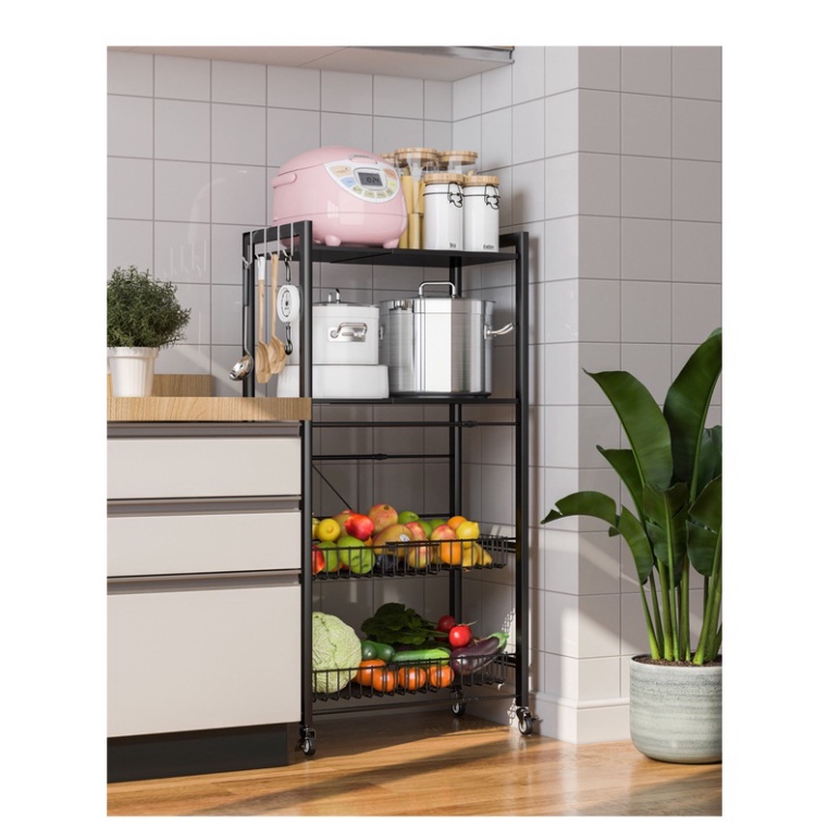 Kệ để lò vi sóng thông minh điều chỉnh chiều rộng, kệ kếp đ năng co giãn chất liệu bền bỉ có bánh xe di chuyển