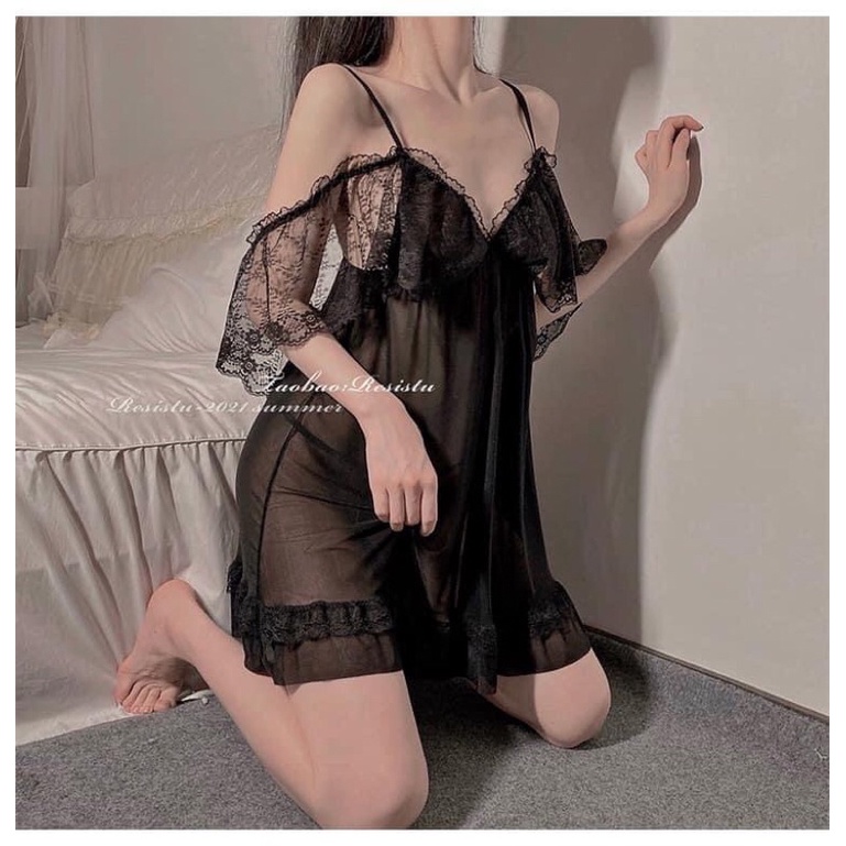 Váy ngủ voan ren vai trễ 2 dây gợi cảm 8137
